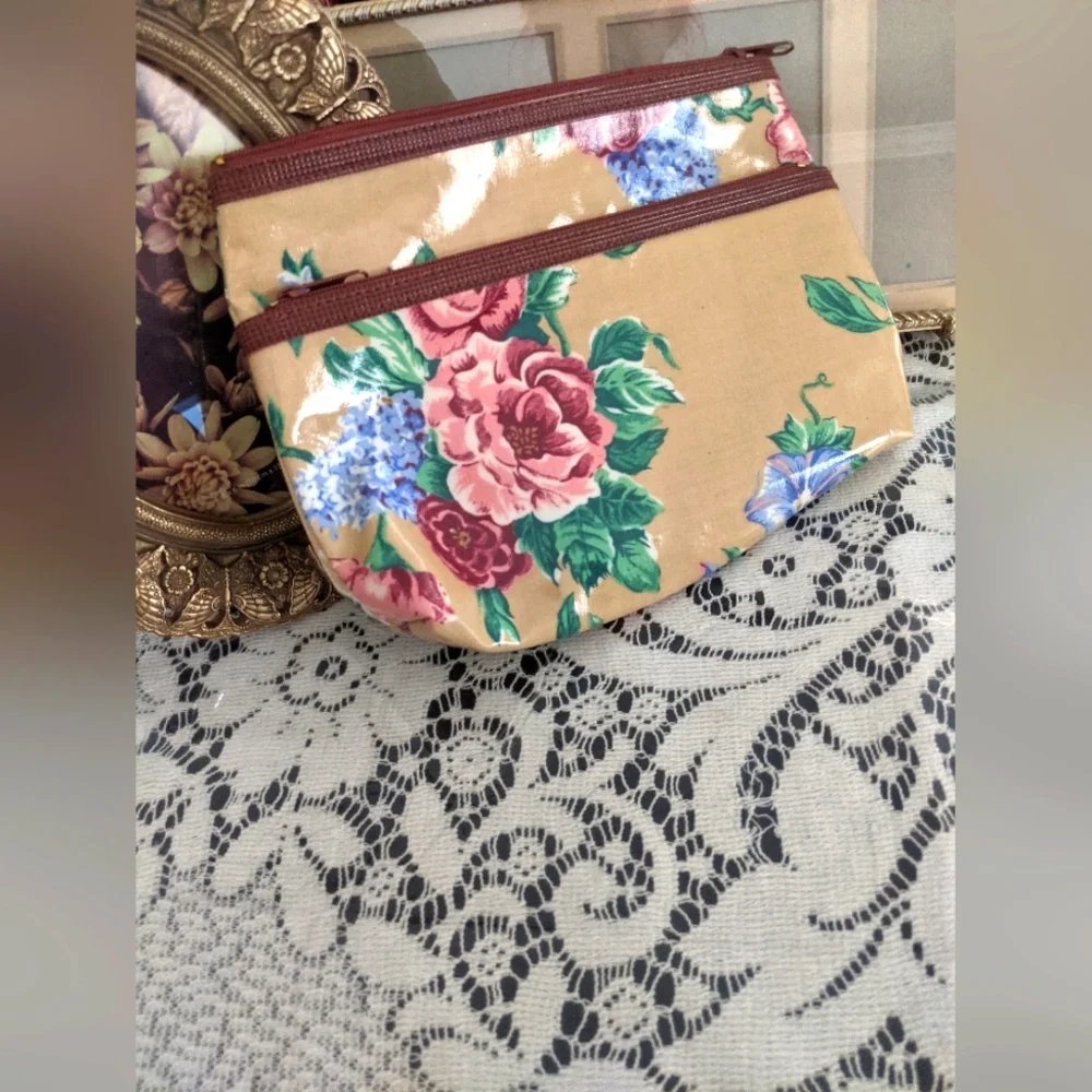Vintage Rare Retro Floral Garden Victorian Pouch Bag Travel Cosmetic Makeup Gift